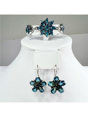 Blue Topaz 925 Bracelet & Earrings Set synthetic stones